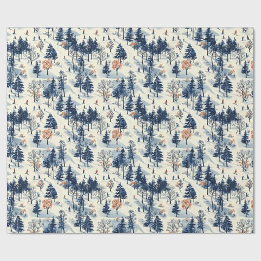 Feestelijke Kerstmis Winter skiën betegeld patroon Cadeaupapier (Vlak)