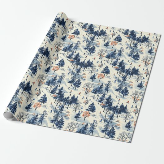 Feestelijke Kerstmis Winter skiën betegeld patroon Cadeaupapier (Uitgerold)