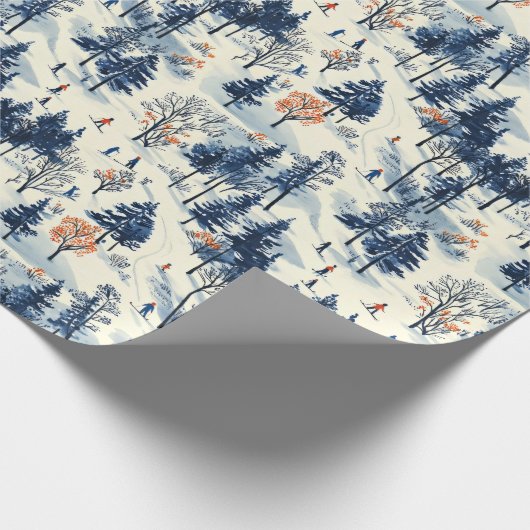 Feestelijke Kerstmis Winter skiën betegeld patroon Cadeaupapier (Hoek)