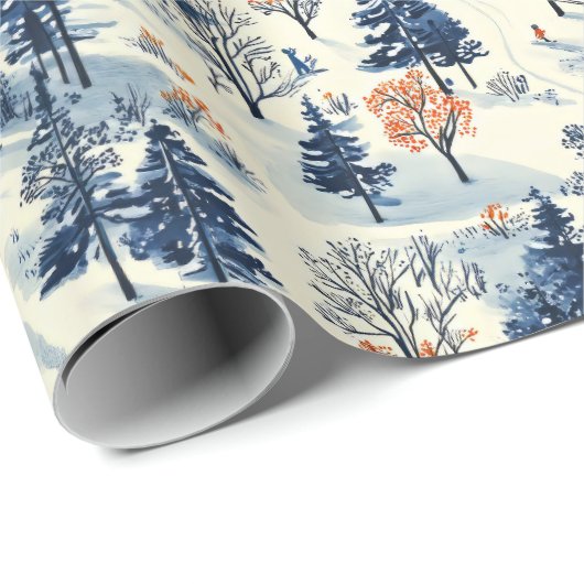 Feestelijke Kerstmis Winter skiën betegeld patroon Cadeaupapier (Rol Hoek)