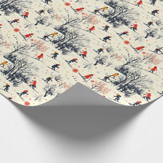 Feestelijke Kerstmis Winter skiën betegeld patroon Cadeaupapier (Hoek)