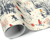 Feestelijke Kerstmis Winter skiën betegeld patroon Cadeaupapier (Rol Hoek)
