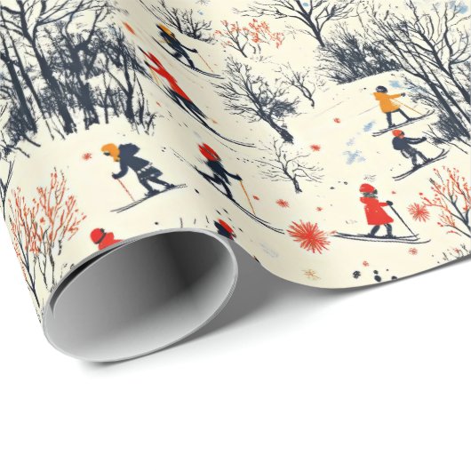 Feestelijke Kerstmis Winter skiën betegeld patroon Cadeaupapier (Rol Hoek)