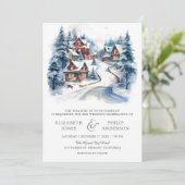 Feestelijke Kerstmis Winter Village QR Code Bruilo Kaart (Staand voorkant)