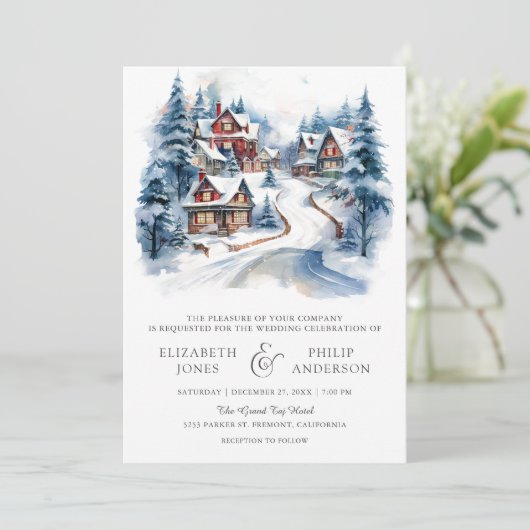 Feestelijke Kerstmis Winter Village QR Code Bruilo Kaart (Staand voorkant)