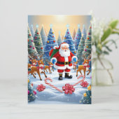 Feestelijke Kerstmis Wonderland met Santa & Rendie Feestdagenkaart (Staand voorkant)