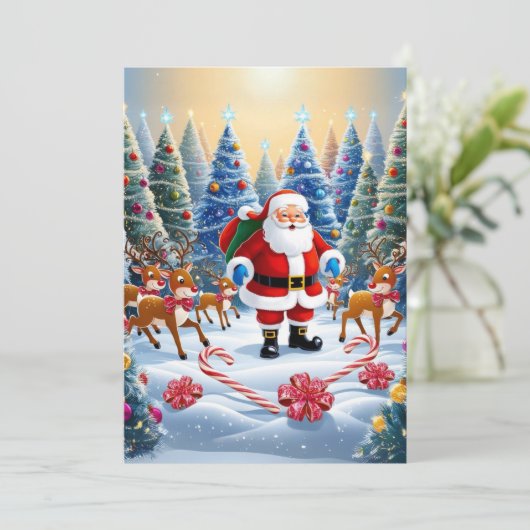 Feestelijke Kerstmis Wonderland met Santa & Rendie Feestdagenkaart (Staand voorkant)