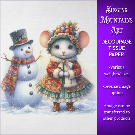 Feestelijke Kerstmuis en Sneeuwman Decoupage Tissuepapier