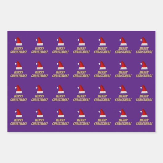 Feestelijke kerstmuts + Gestreept "VROLIJK KERSTFE Inpakpapier Vel (Voorkant 2)