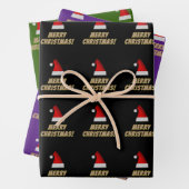 Feestelijke kerstmuts + Gestreept "VROLIJK KERSTFE Inpakpapier Vel (In situ)