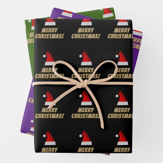 Feestelijke kerstmuts + Gestreept "VROLIJK KERSTFE Inpakpapier Vel (In situ)