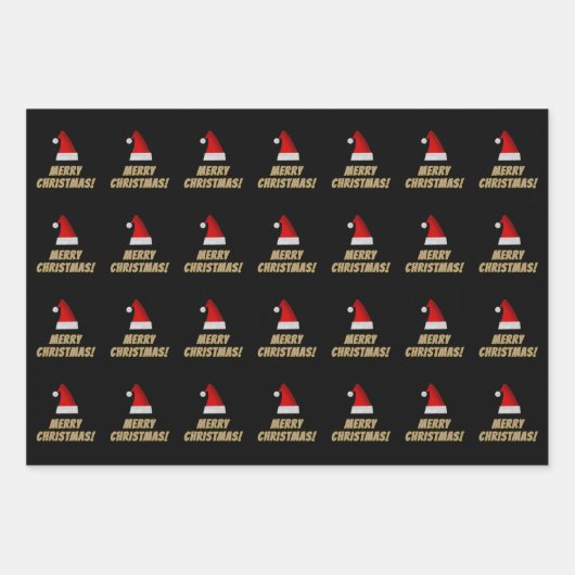 Feestelijke kerstmuts + Gestreept "VROLIJK KERSTFE Inpakpapier Vel (Voorkant)