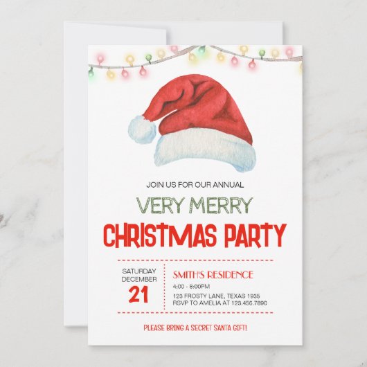 Feestelijke kerstmuts kerstfeest kaart (Voorkant)