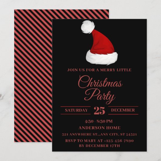 Feestelijke kerstmuts, zwart rood kerstfeest kaart (Voorkant / Achterkant)