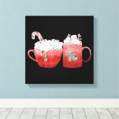 Feestelijke Kerstmutsen met Marshmallows Canvas Afdruk (Insitu (Houten vloer))