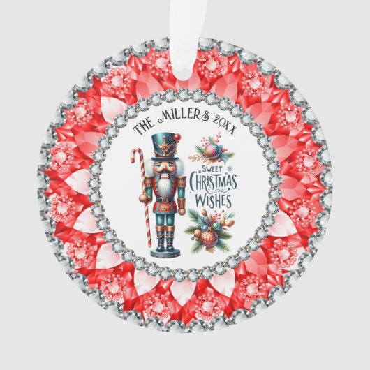 Feestelijke Kerstnotenkrakers Red Diamonds Lijst Ornament (voorkant)