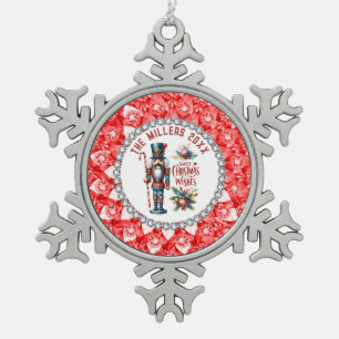 Feestelijke Kerstnotenkrakers Red Diamonds Lijst Tin Sneeuwvlok Ornament