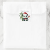 Feestelijke kerstpanda tekst toevoegen vierkante sticker (Tas)