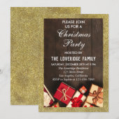Feestelijke kerstparty geschenken gouden glitters kaart (Voorkant / Achterkant)