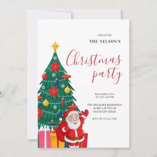 Feestelijke Kerstparty Uitnodiging met Sinterklaas (Voorkant)