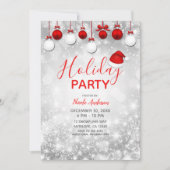 Feestelijke Kerstparty Winter Rood Wit Glitterende Kaart (Voorkant)