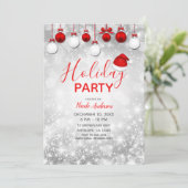 Feestelijke Kerstparty Winter Rood Wit Glitterende Kaart (Staand voorkant)
