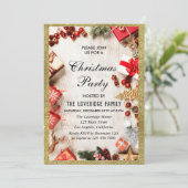 Feestelijke kerstparty wit goud glitter kaart (Staand voorkant)