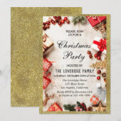 Feestelijke kerstparty wit goud glitter kaart (Voorkant / Achterkant)