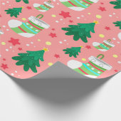 Feestelijke Kerstpatroon van Sterren Kousen Bomen Cadeaupapier (Hoek)