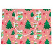 Feestelijke Kerstpatroon van Sterren Kousen Bomen Groot Cadeauzakje (Voorkant)