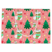 Feestelijke Kerstpatroon van Sterren Kousen Bomen Groot Cadeauzakje (Achterkant)