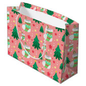 Feestelijke Kerstpatroon van Sterren Kousen Bomen Groot Cadeauzakje (Achterkant Gekanteld)