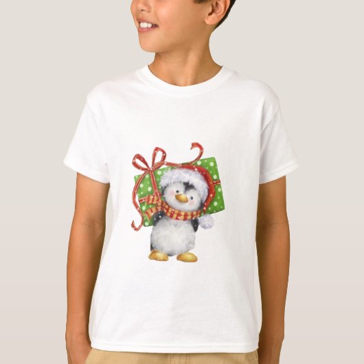 Feestelijke kerstpinguïn met cadeau - Vakantie Dec T-shirt (Voorkant)