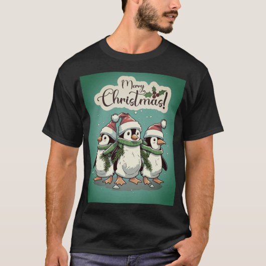 Feestelijke Kerstpinguïns in een Winter Wonderland T-shirt (Voorkant)