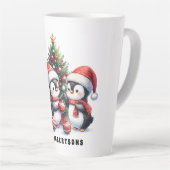 Feestelijke Kerstpinguïns Monogrammed Latte Mok (Rechterhoek)