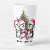 Feestelijke Kerstpinguïns Monogrammed Latte Mok (Voorkant)