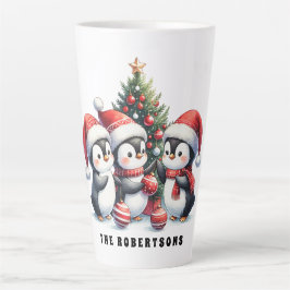 Feestelijke Kerstpinguïns Monogrammed Latte Mok
