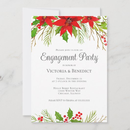 Feestelijke kerstpoinsettia verlovingsfeest kaart (Voorkant)