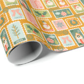 Feestelijke Kerstpostzegels op Gouden Geel Cadeaupapier (Rol Hoek)