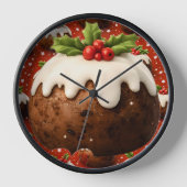 Feestelijke kerstpudding ronde wandklok (Voorkant)