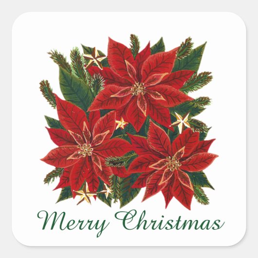 feestelijke kerstpunsettas toevoegen bericht stick vierkante sticker (Voorkant)