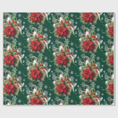 Feestelijke Kerstpunsettia Bloemen Cadeaupapier (Vlak)