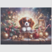 Feestelijke Kerstpuppy in Basket Decoupage Tissuepapier (Voorkant)