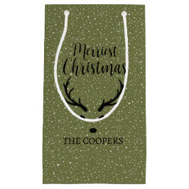 Feestelijke Kerstrendier Sneeuwval Groene Vakantie Klein Cadeauzakje