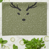 Feestelijke Kerstrendier Sneeuwval Groene Vakantie Theedoek (Gevouwen)