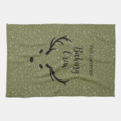 Feestelijke Kerstrendier Sneeuwval Groene Vakantie Theedoek (Horizontaal)