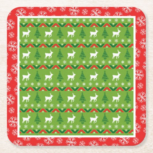 feestelijke kerstrendieren en sneeuwvlokken kartonnen onderzetters (Voorkant)