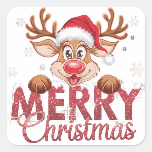 Feestelijke Kerstrendieren Home/Small Business Vierkante Sticker (Voorkant)