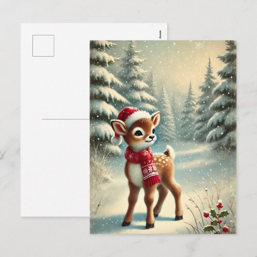 Feestelijke Kerstrendieren in Snowy Forest Feestdagenkaart (Voorkant / Achterkant)