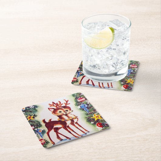 feestelijke kerstrendierentuin  retro kartonnen onderzetters (Insitu)